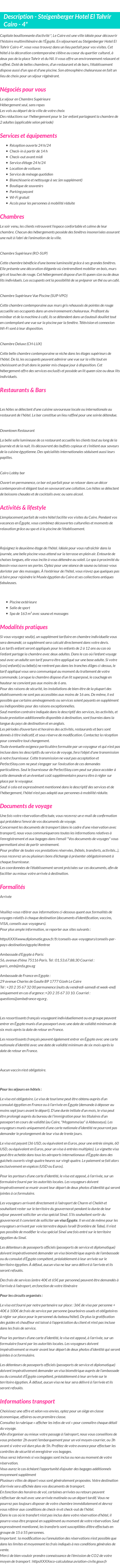 Détails du séjour