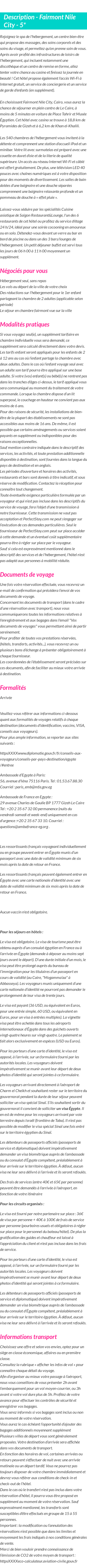 Détails du séjour