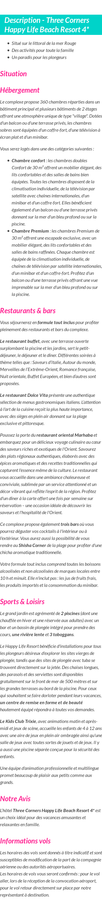 Détails du séjour