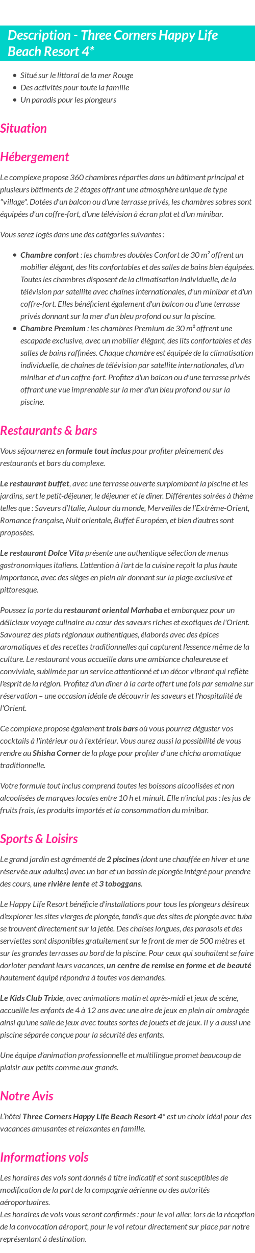 Détails du séjour