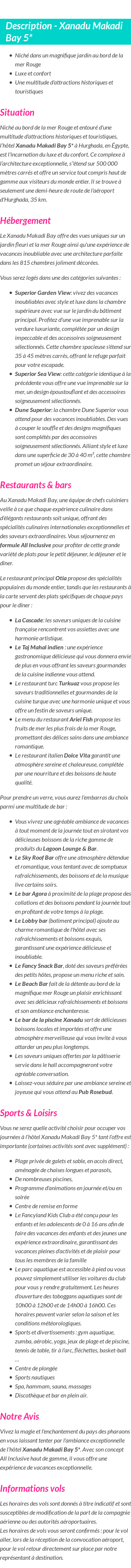 Détails du séjour