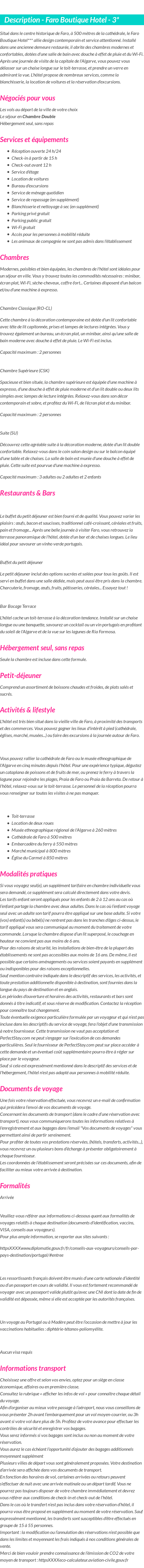 Détails du séjour