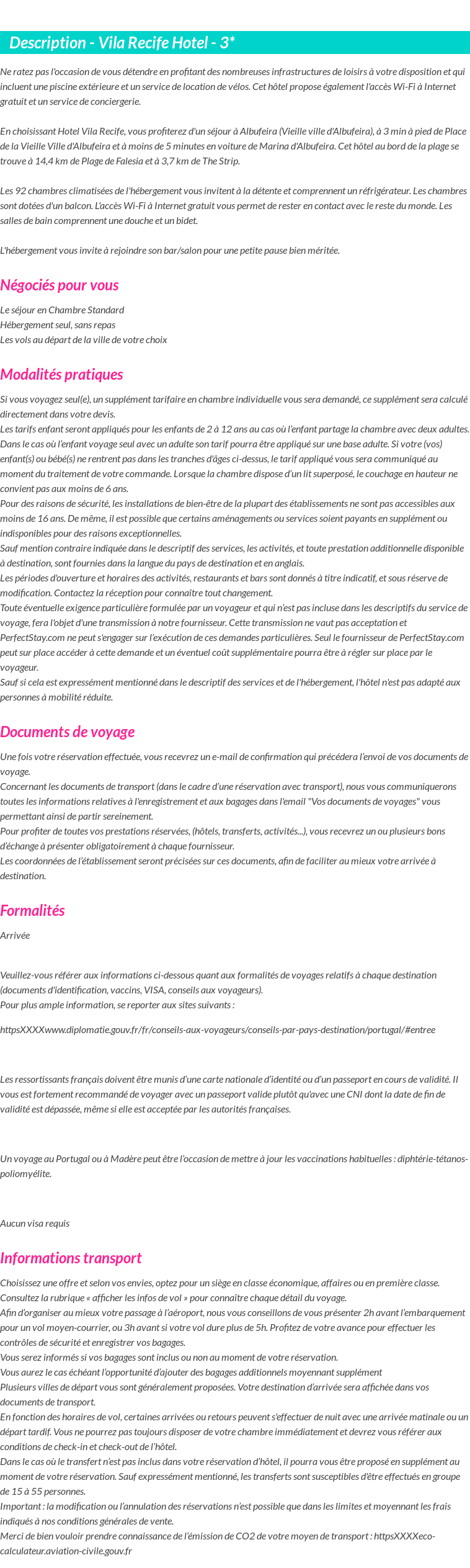 Détails du séjour