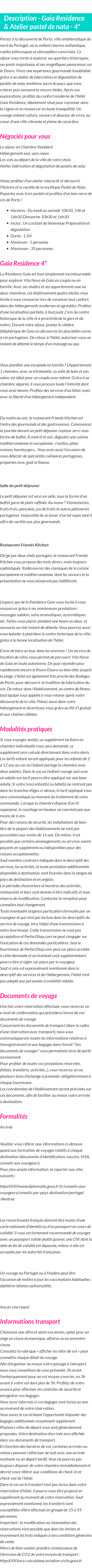 Détails du séjour