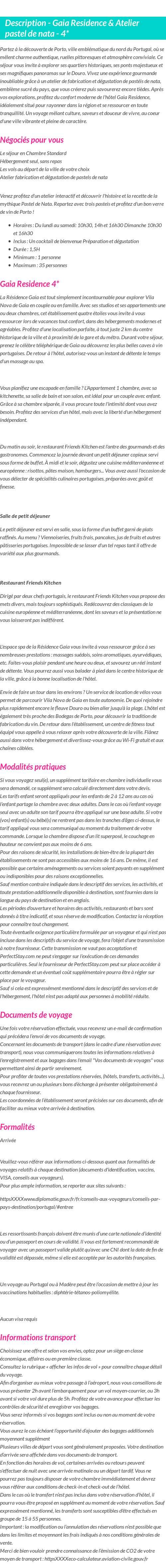 Détails du séjour