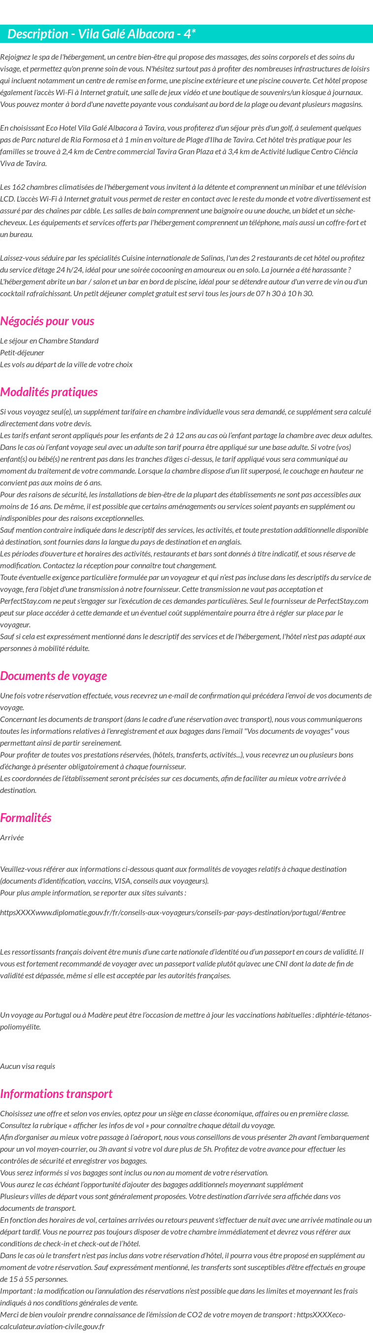 Détails du séjour