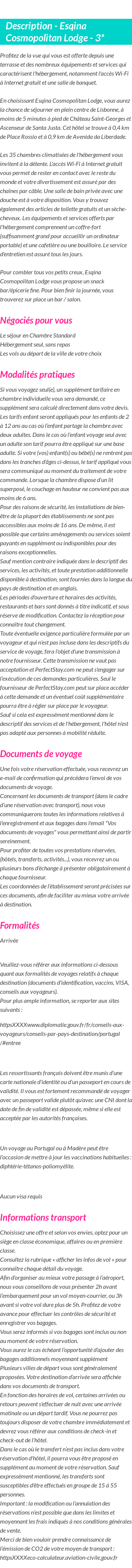 Détails du séjour