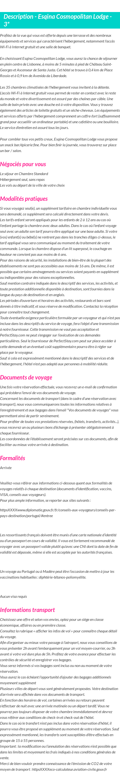 Détails du séjour