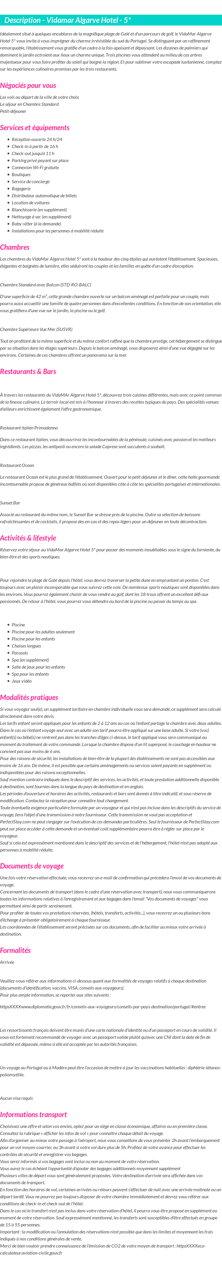 Détails du séjour