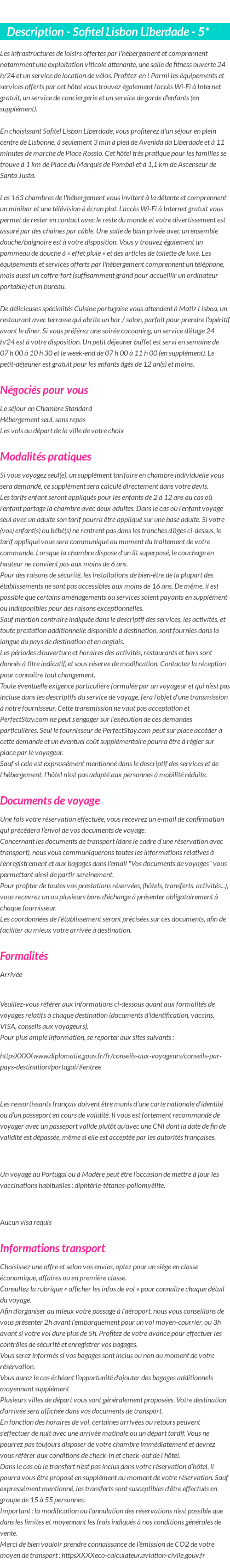 Détails du séjour