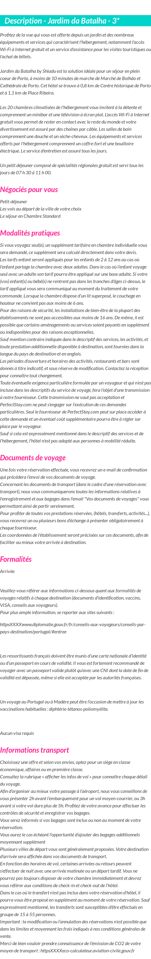 Détails du séjour