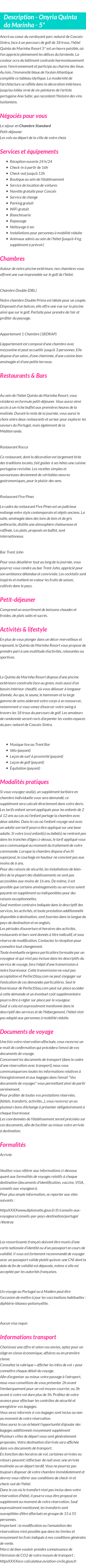 Détails du séjour