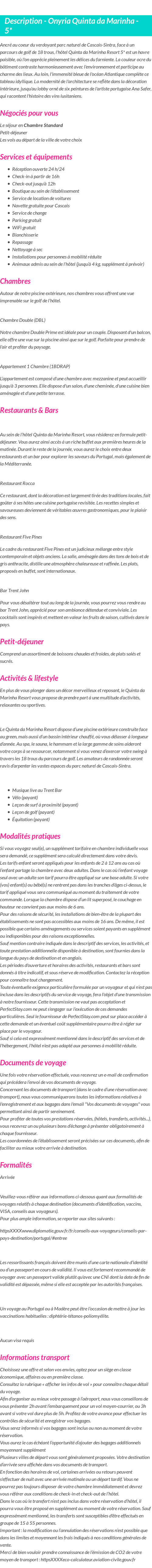 Détails du séjour