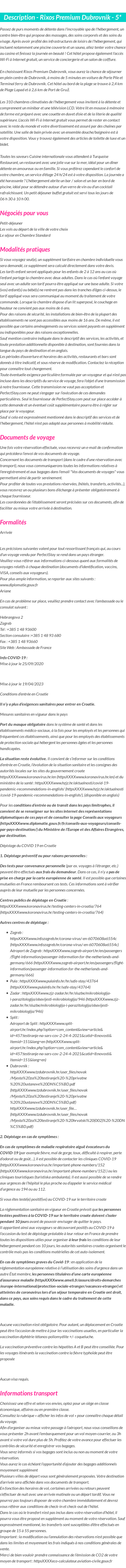 Détails du séjour