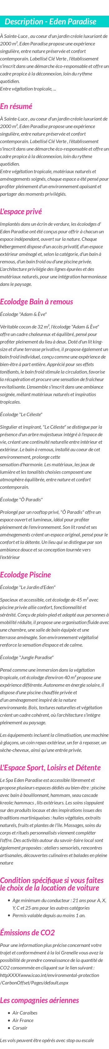 Détails du séjour