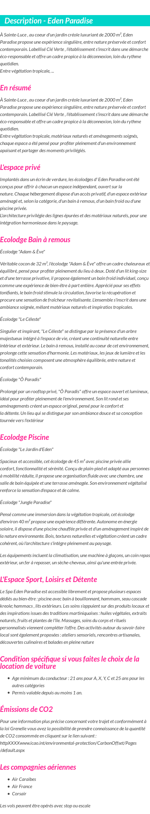 Détails du séjour