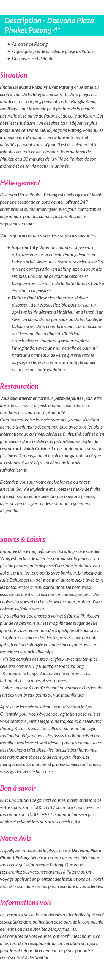 Détails du séjour