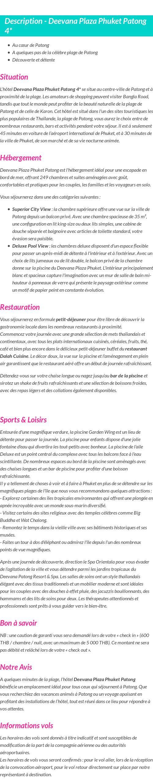 Détails du séjour