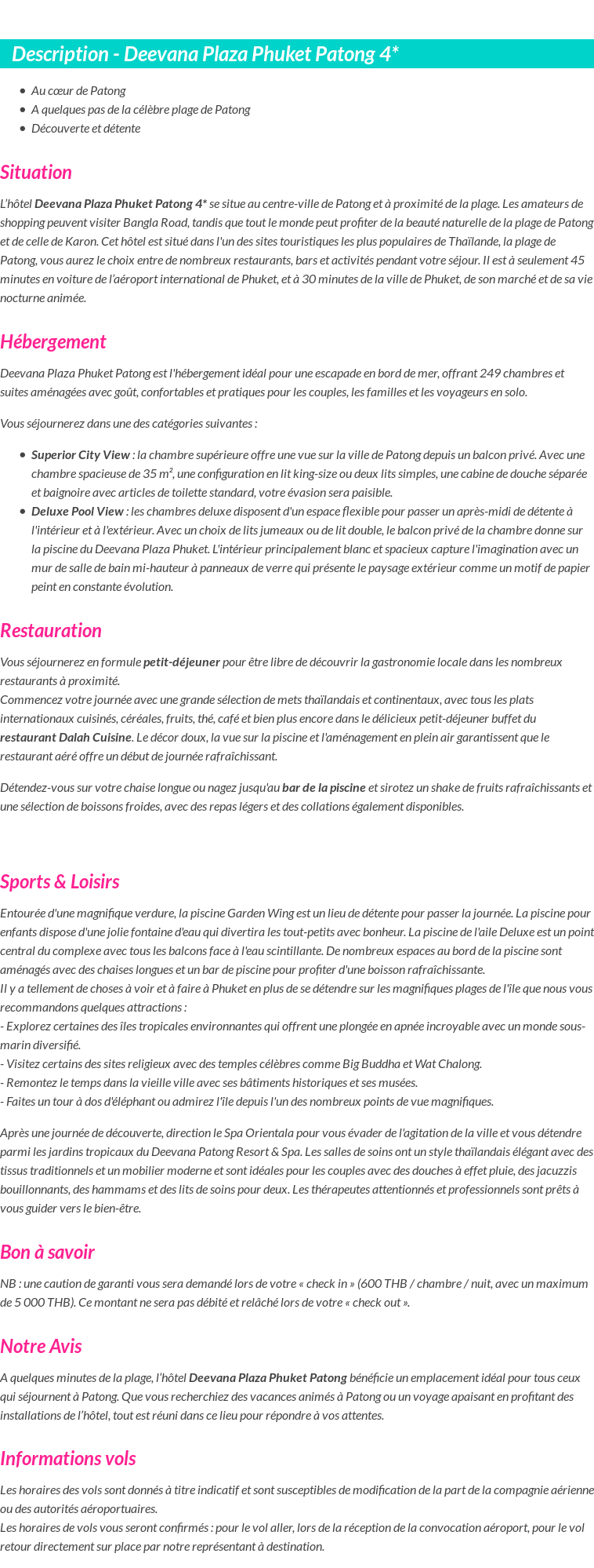 Détails du séjour