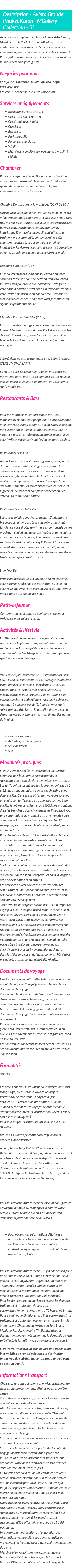 Détails du séjour