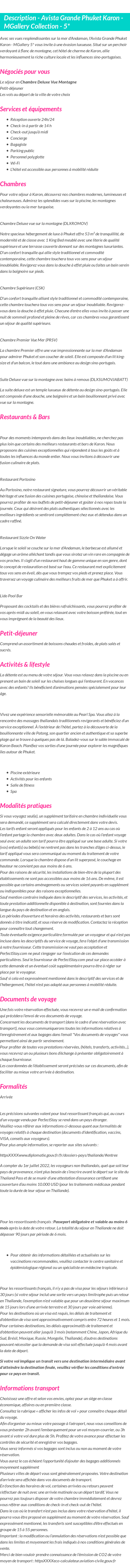 Détails du séjour