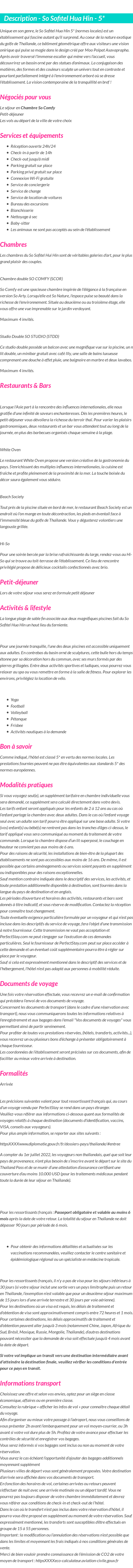 Détails du séjour