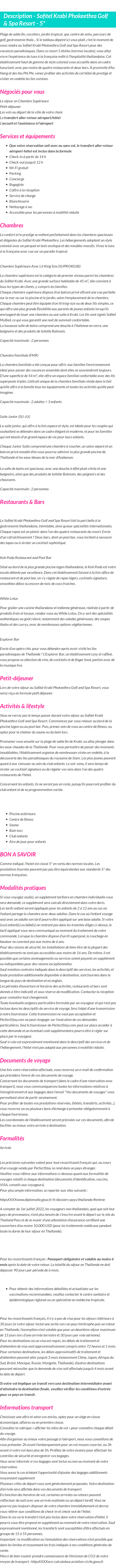 Détails du séjour