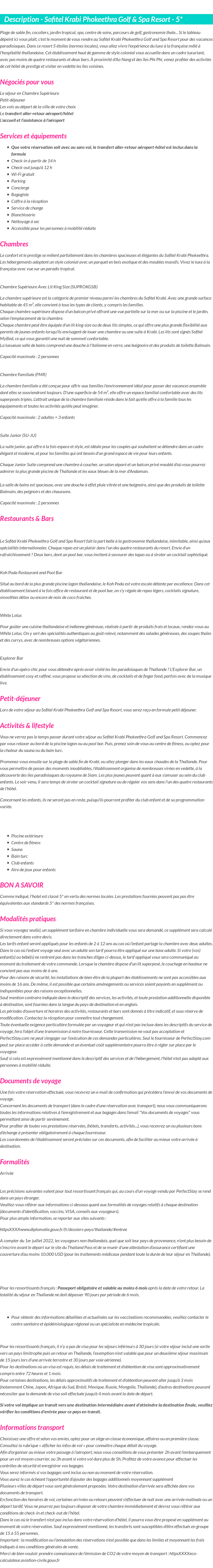 Détails du séjour