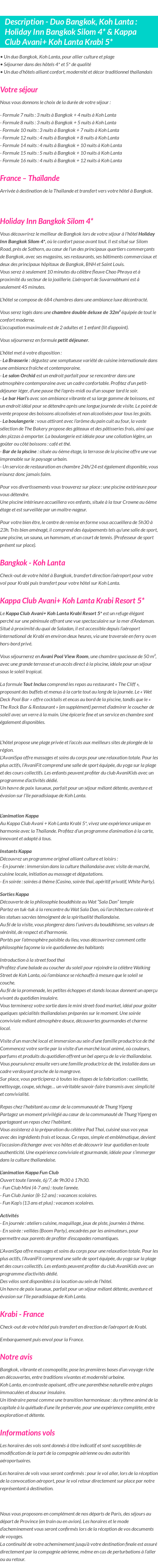 Détails du séjour