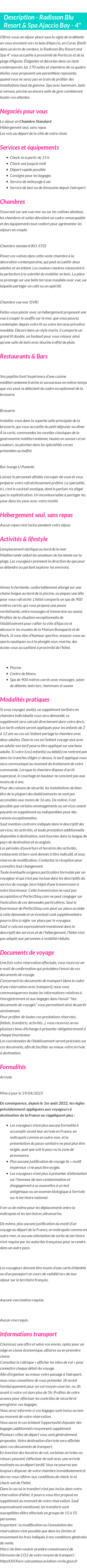 Détails du séjour