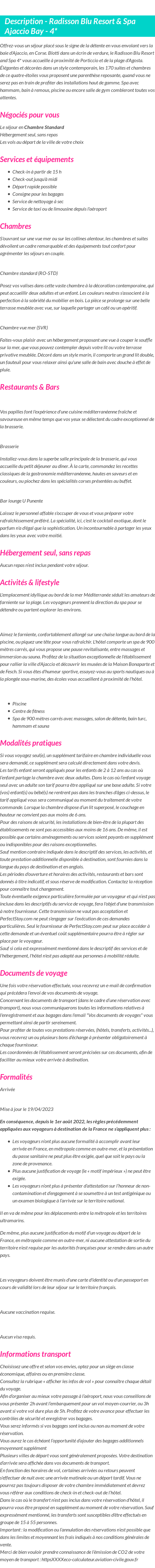 Détails du séjour