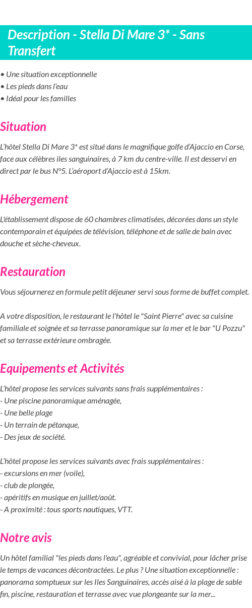 Détails du séjour