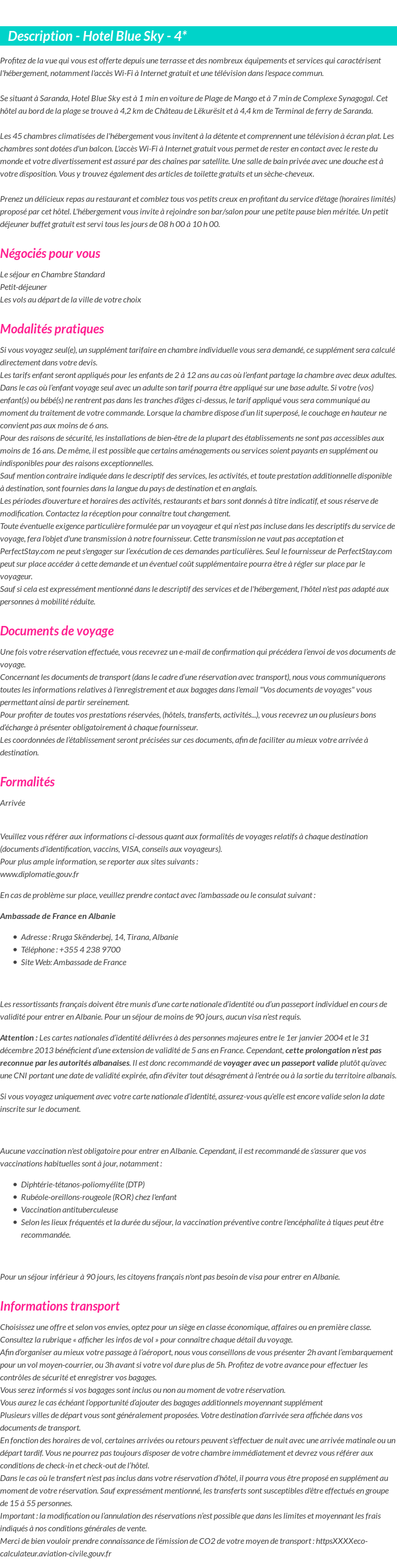 Détails du séjour
