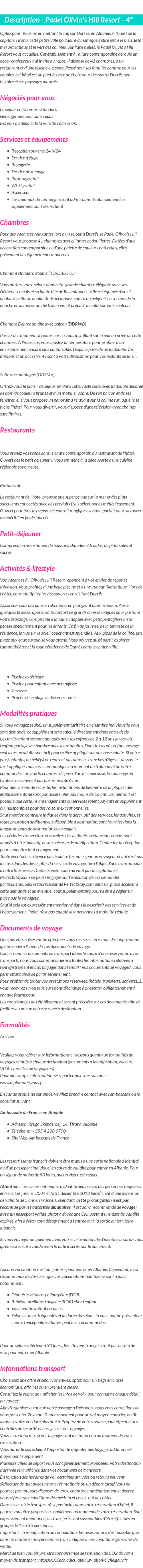 Détails du séjour