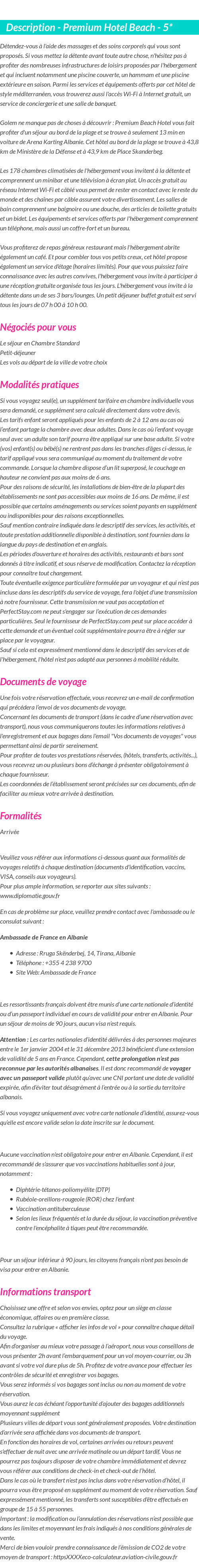 Détails du séjour
