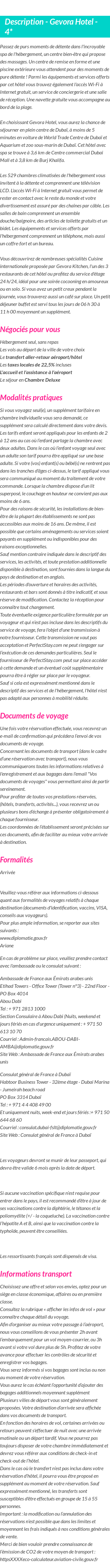Détails du séjour