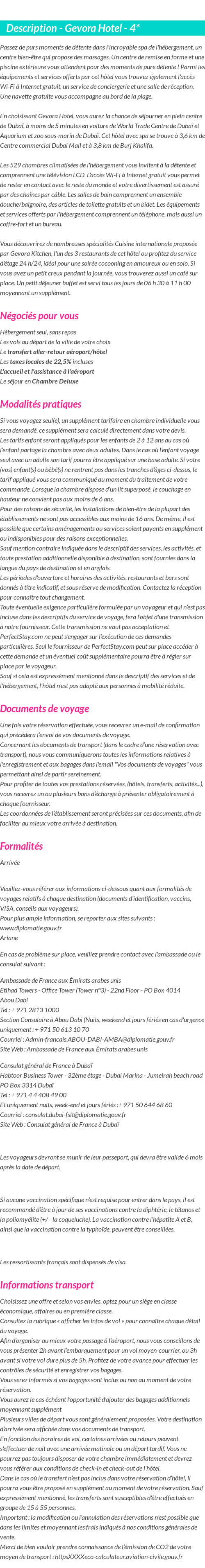Détails du séjour