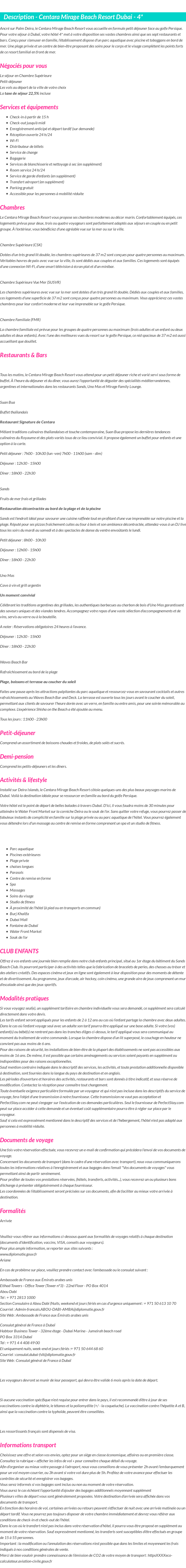Détails du séjour