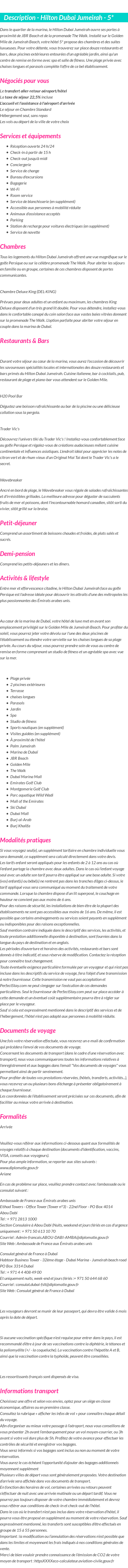 Détails du séjour