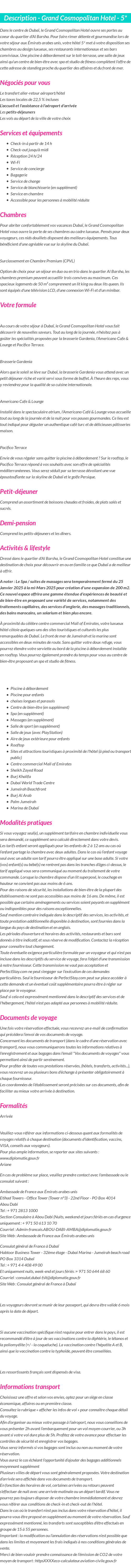 Détails du séjour