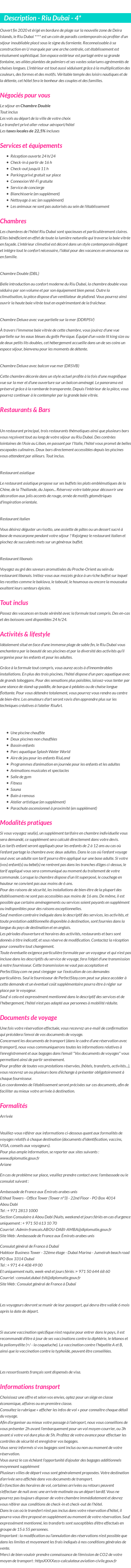 Détails du séjour