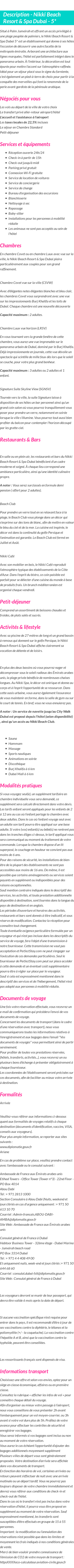 Détails du séjour