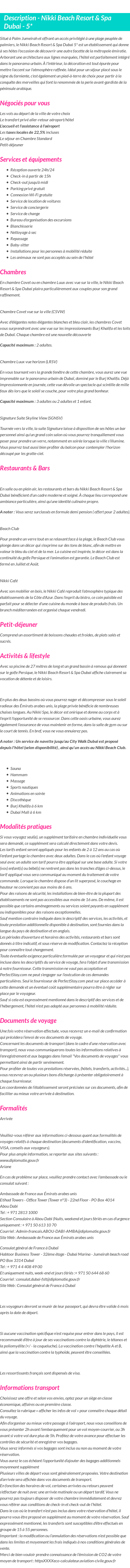 Détails du séjour