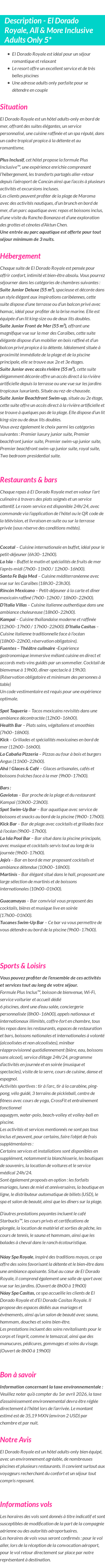 Détails du séjour