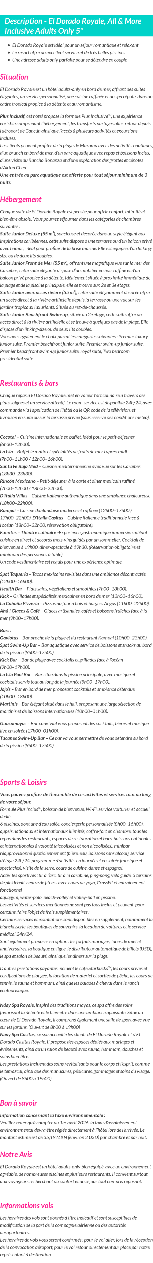 Détails du séjour