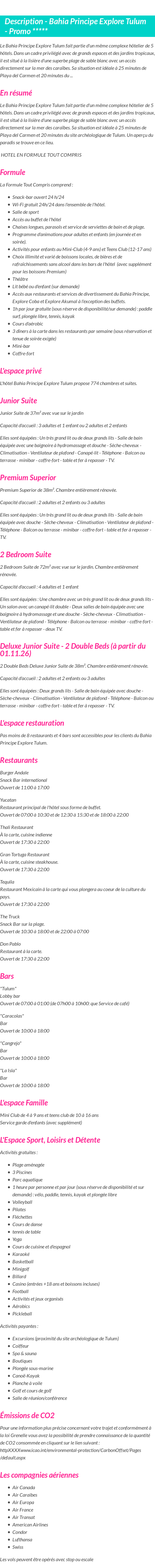 Détails du séjour