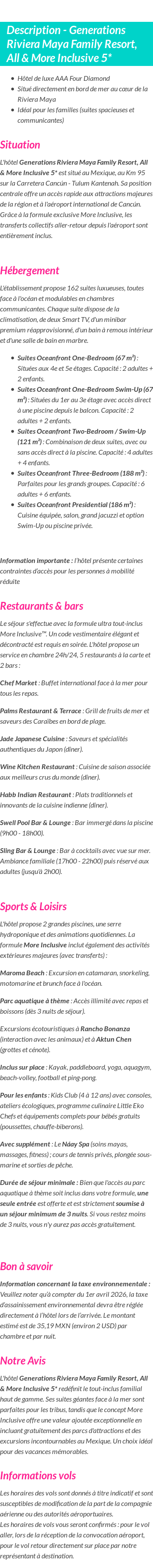 Détails du séjour
