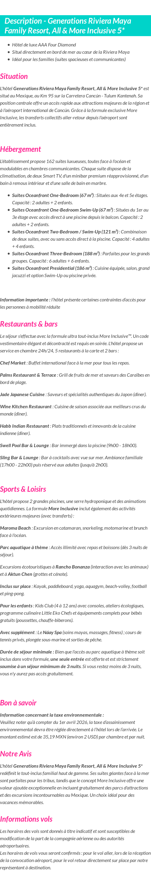 Détails du séjour