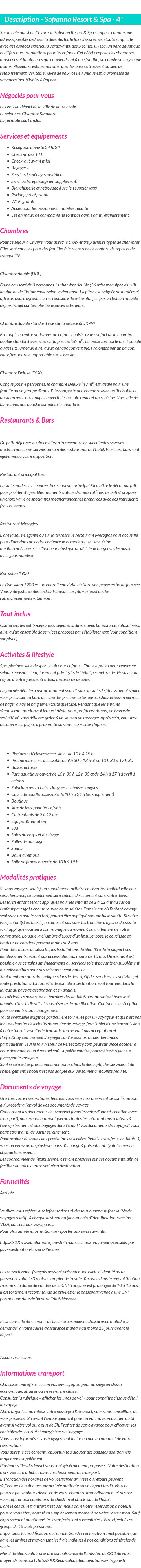 Détails du séjour