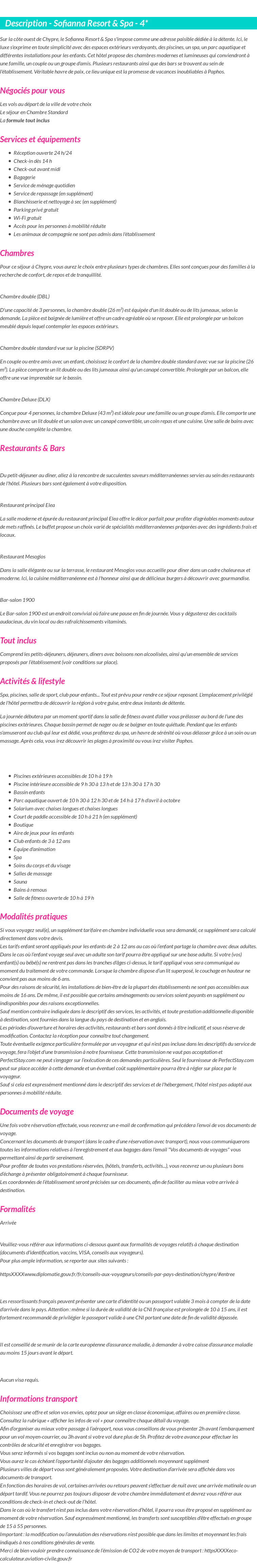 Détails du séjour